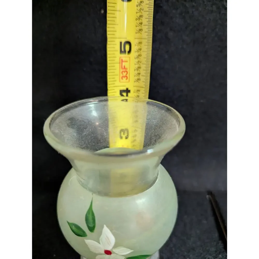 Vintage Frosted Green Hand-Painted Miniature Vases with Silver-Tone Bases - Pair - Picture 8 of 8